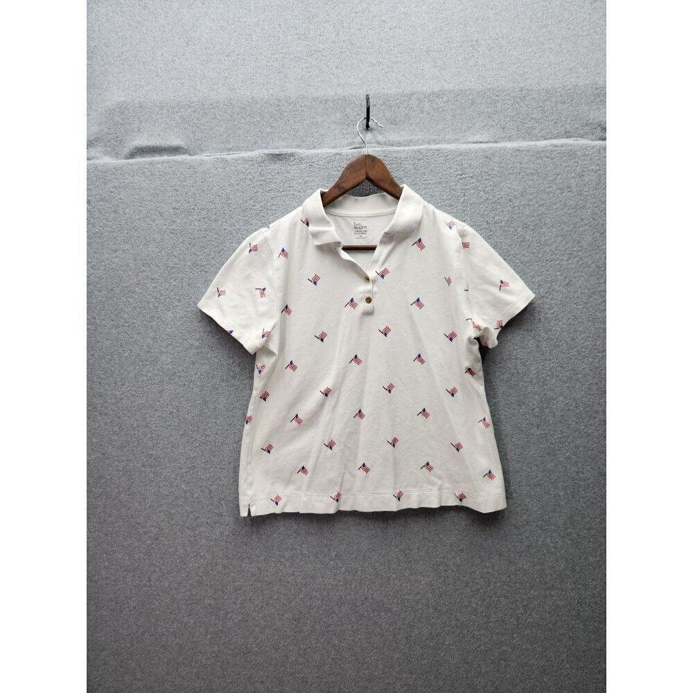 Kim‎ Rogers Womens White Polo Shirt With Flag Pattern M